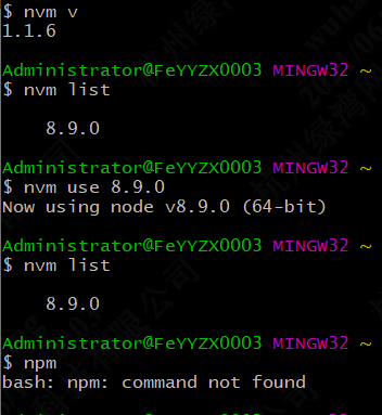 nvm list not show "Currently using..." info and "npm: command not found