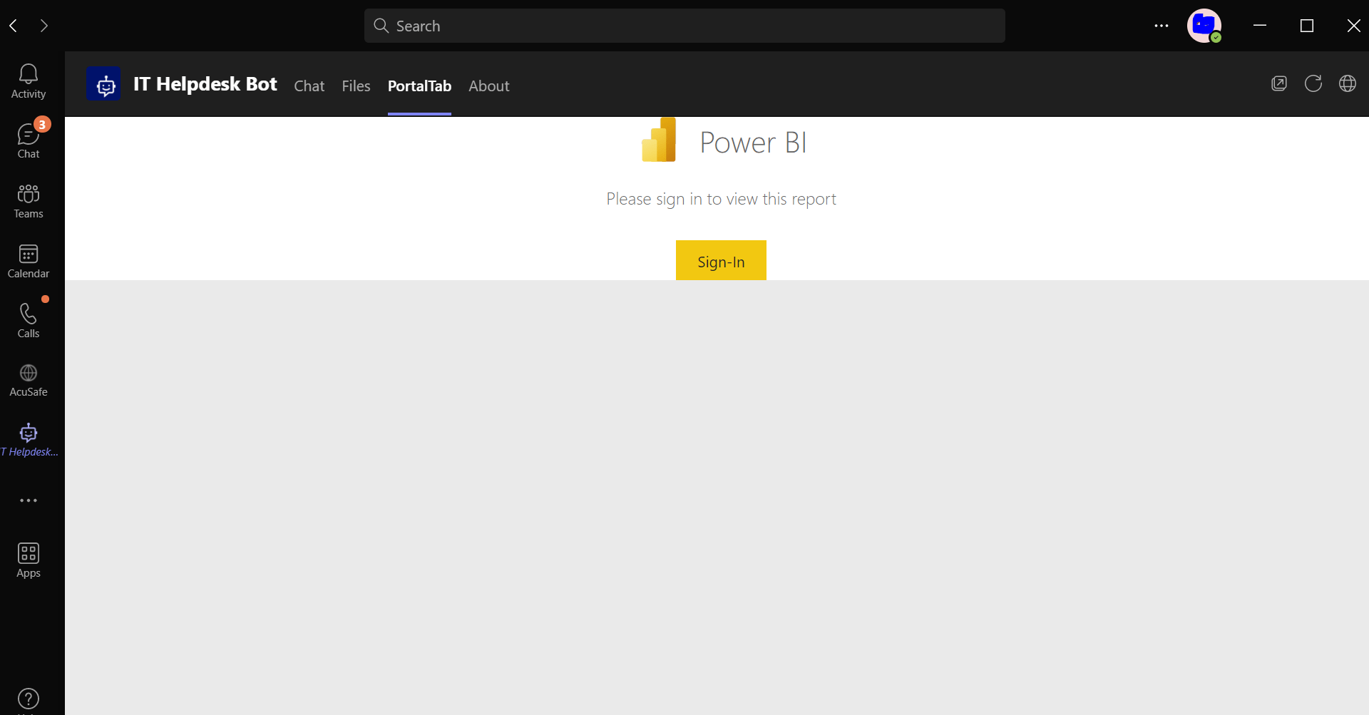 access power Bi report in teams desktop through team tabsso