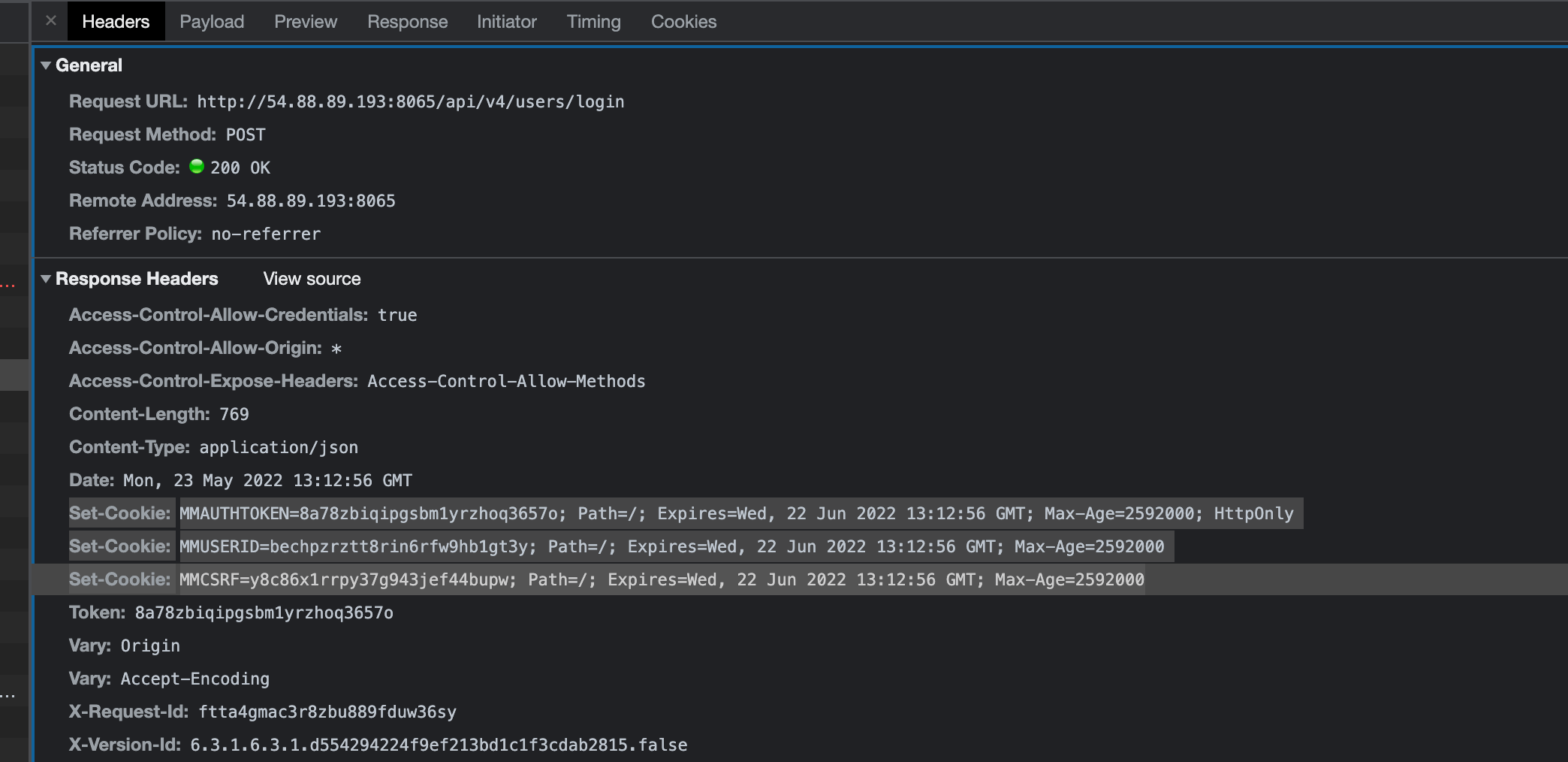 Unable to get/access CSRF Token in login api response headers · Issue