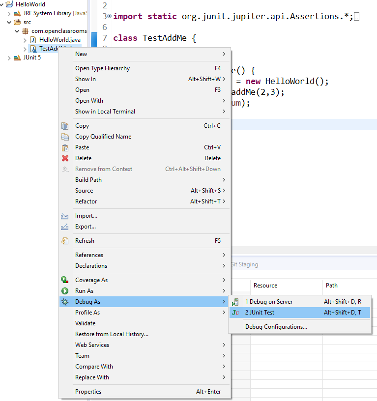 Explore Eclipse functionalities debugging, Maven, testing with JUnit