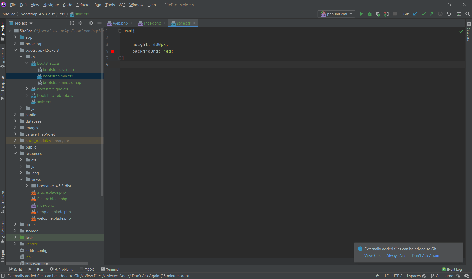 Utilisation de bootstrap depuis PhpStorm Je n'arrive pas