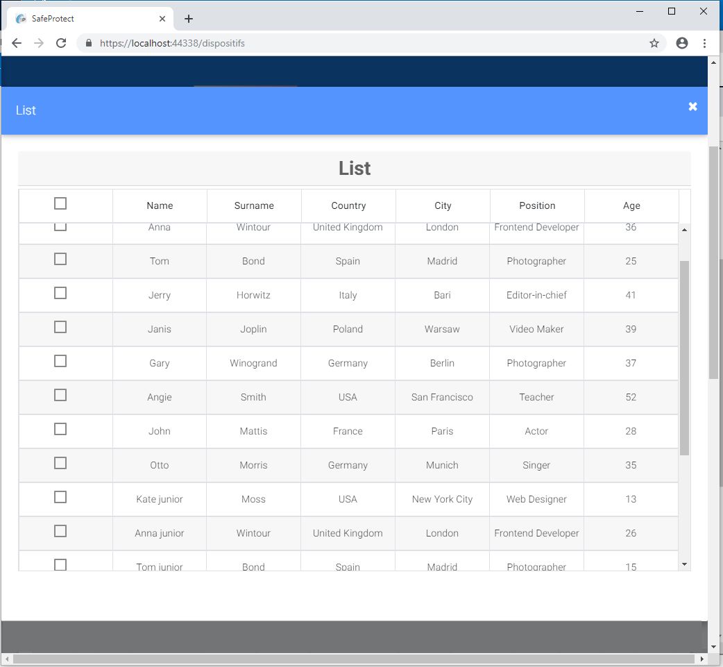 fixed header and scrollable body in table in html angular Material