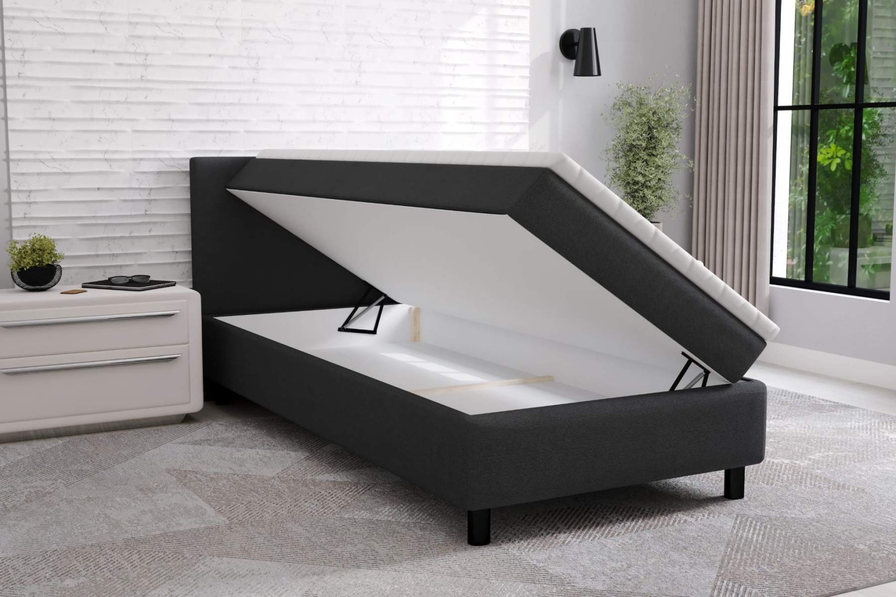 Boxspring Erolla 90x200 Cm Met Opbergruimte Zwart • Zetels En Bedden
