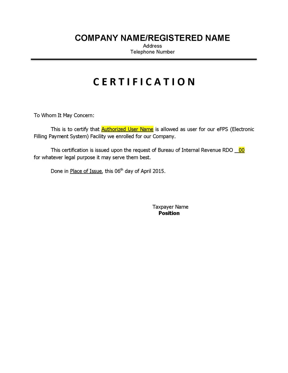 Authorization Letter For Bir Registration