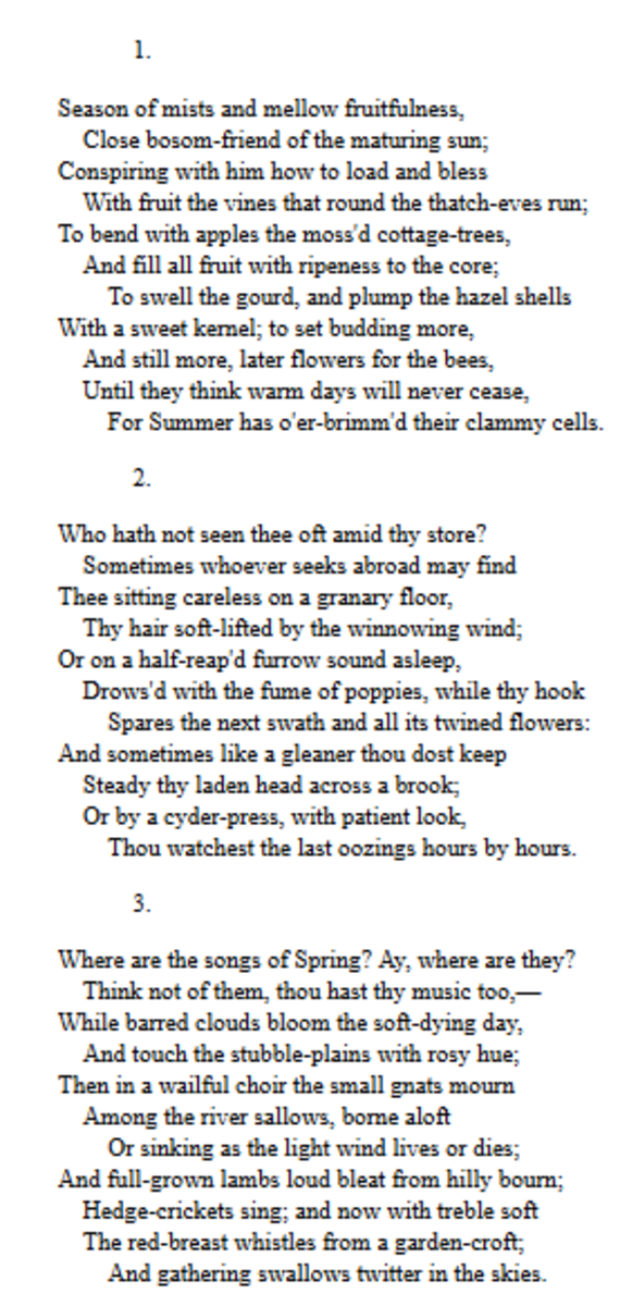 Analysis of Poem " To Autumn " by John Keats Owlcation