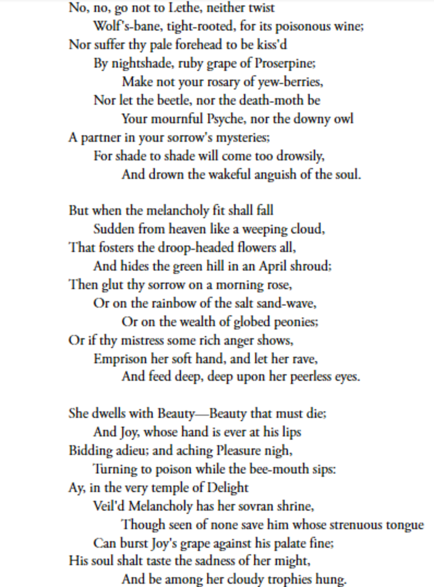 Analysis and Summary of Poem Ode On Melancholy by John Keats Owlcation