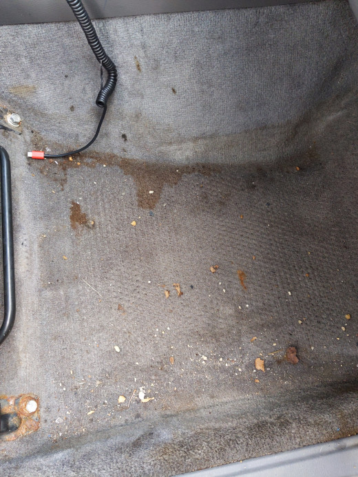 Car Interior Cleaning With a Bucket of Soapy Disinfectant Solution