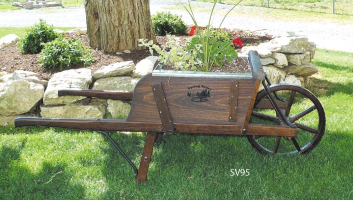 Old Fashioned Reproduction Wooden Wheelbarrows Garden Antique Planter