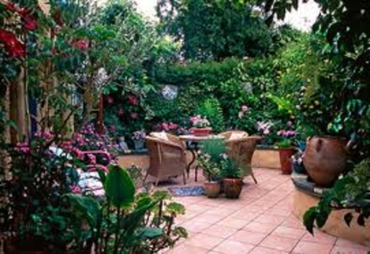 Mediterranean Patios, Pergolas, Stucco Terraces, Water Fountains, and