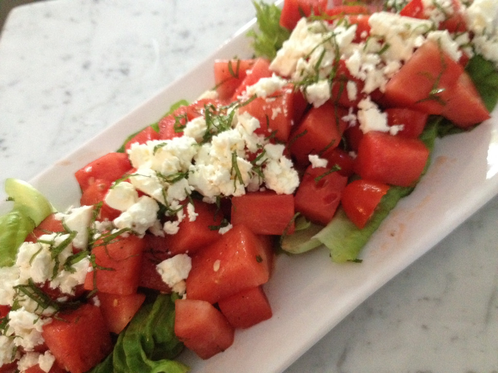 Watermelon, Tomato Salad with Fresh Mint, Crumbled French Feta and