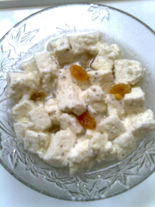 Low Calorie, Quick, Easy Indian Dessert Cottage Cheese in Sugar Syrup