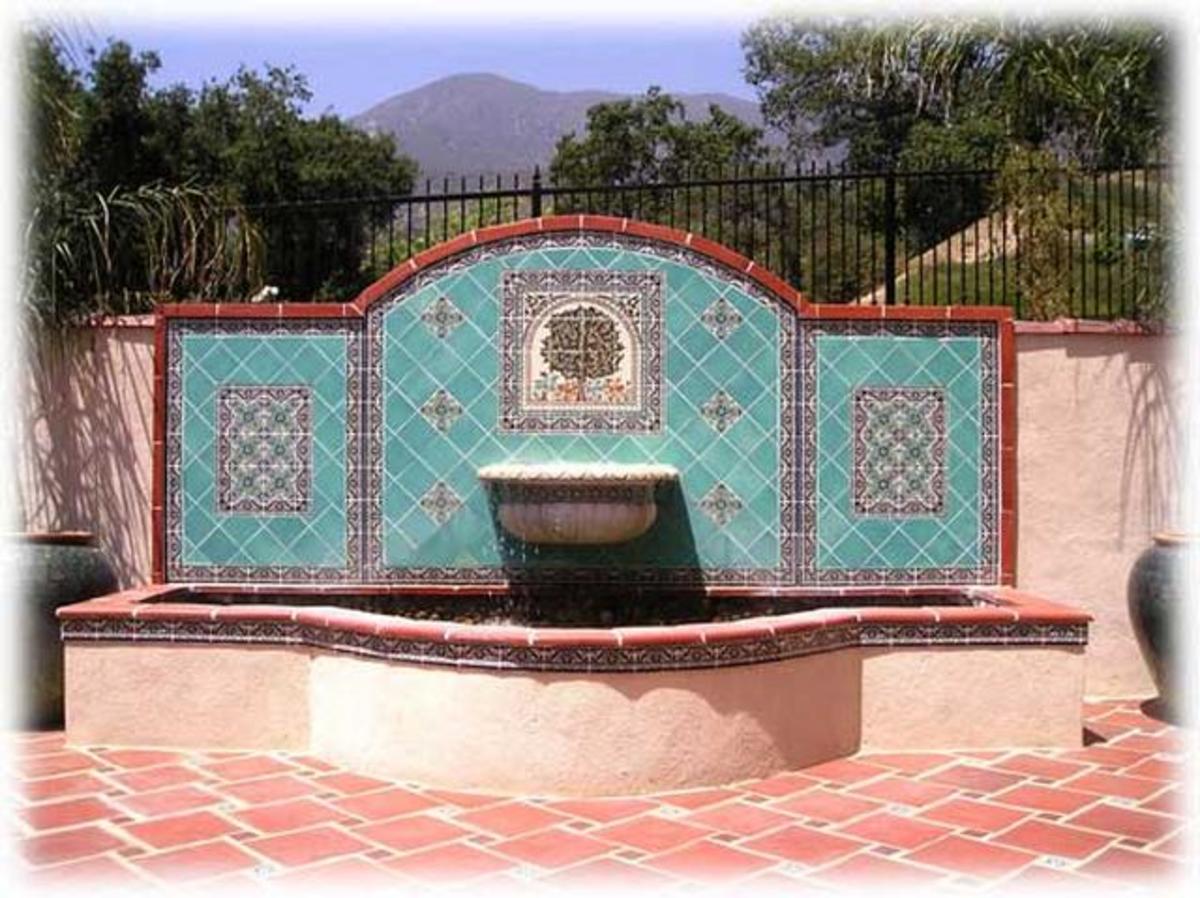 Home Improvement Outdoor Wall Fountains with Tile Mediterranean