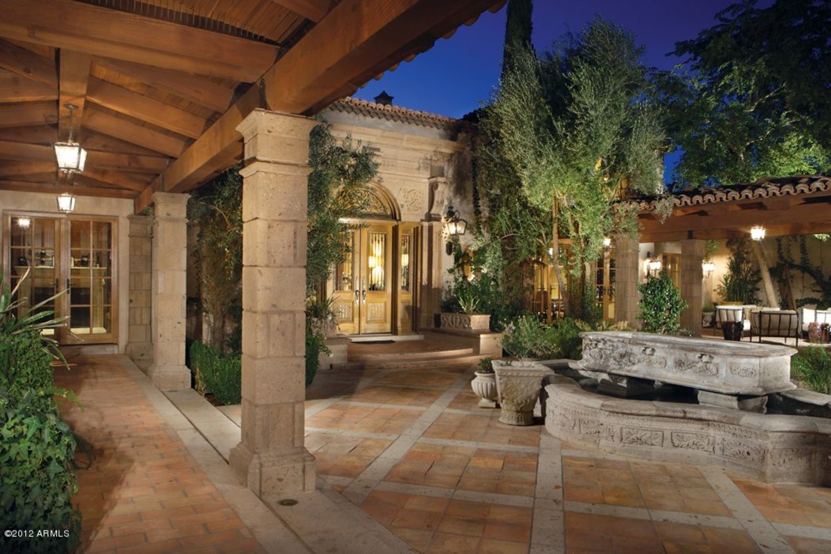 Mediterranean Patios, Pergolas, Stucco Terraces, Water Fountains, and