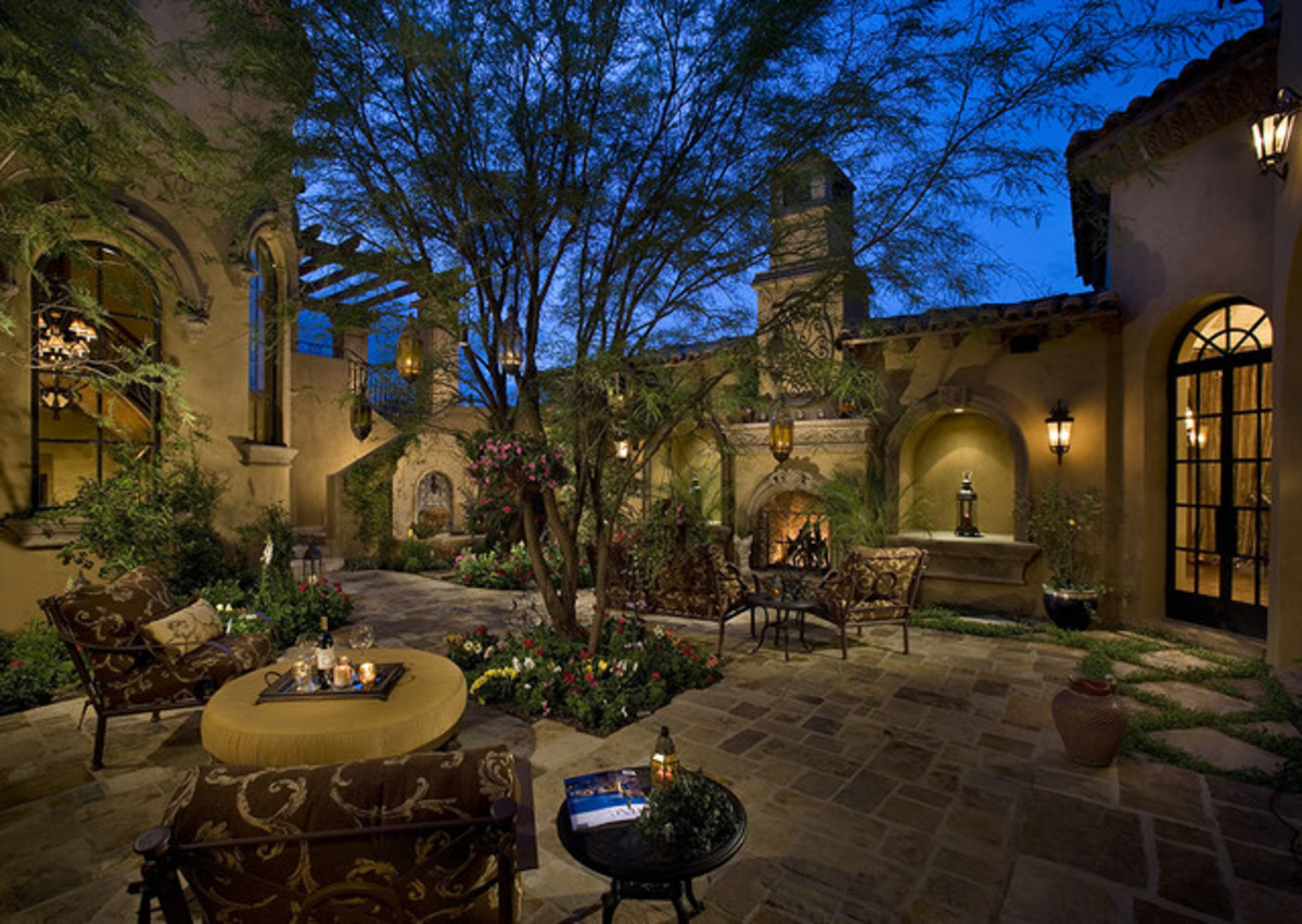 Mediterranean Patios, Pergolas, Stucco Terraces, Water Fountains, and