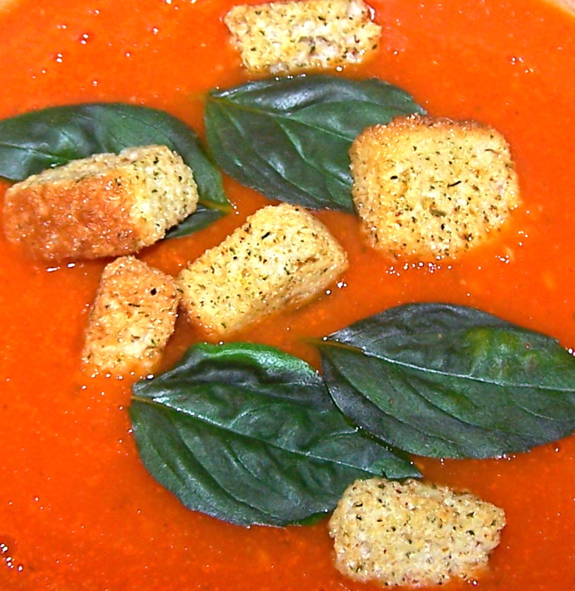 Homemade Tomato and Basil Pesto Soup Recipe with Crisp Croutons Easy