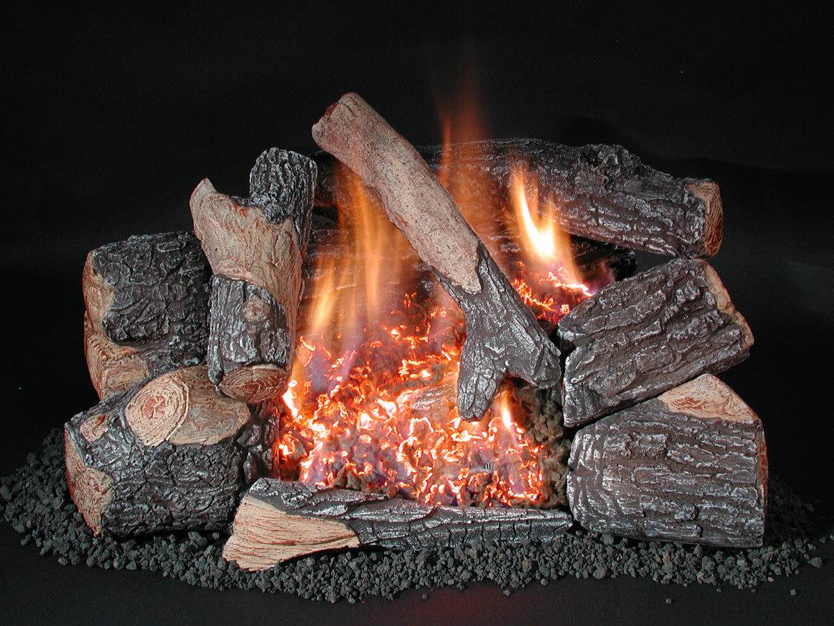 Vented gas logs and ventless gas fireplace alternative fire balls and