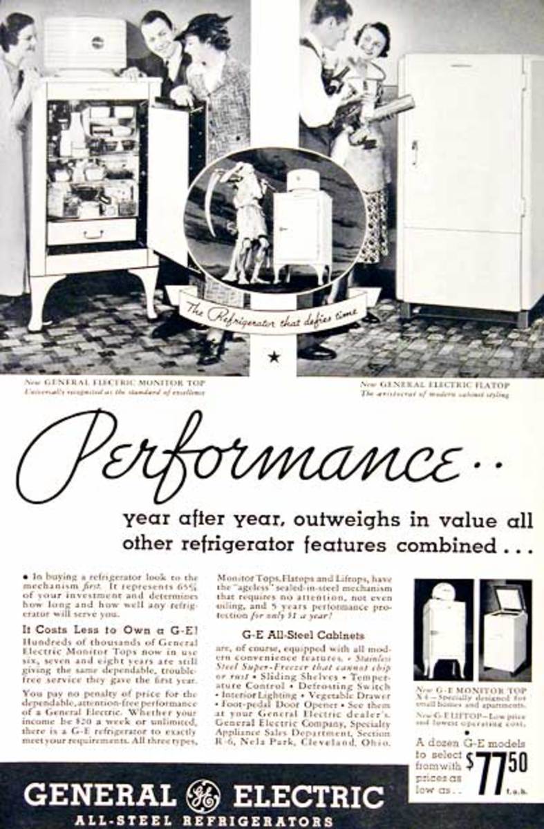 GE MONITORTOP VINTAGE REFRIGERATOR see Vintage GE Ads 1920s 1930s