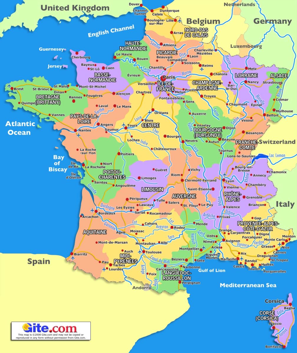 Roads and cities of 18th century France.