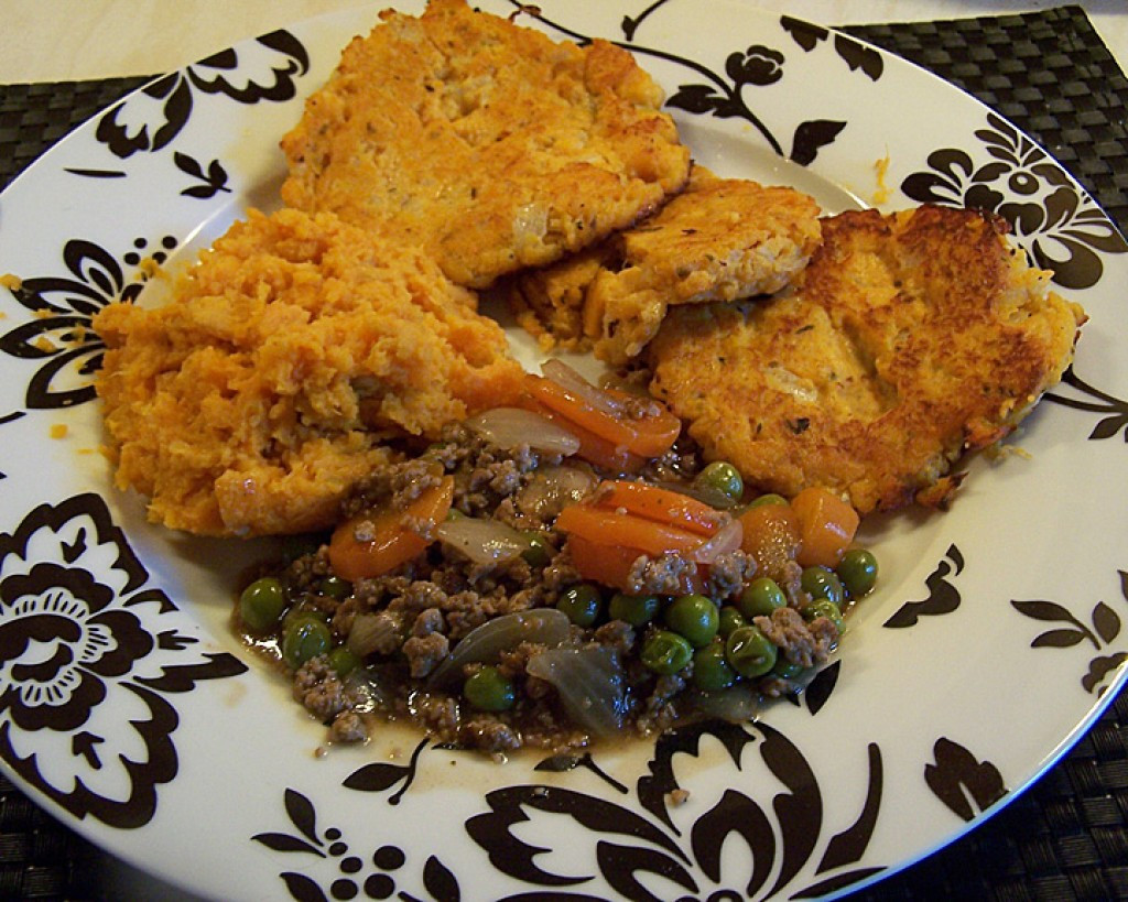 Cheap and Easy Vegetarian Recipe Veggie Mince with Sweet Potato Patties