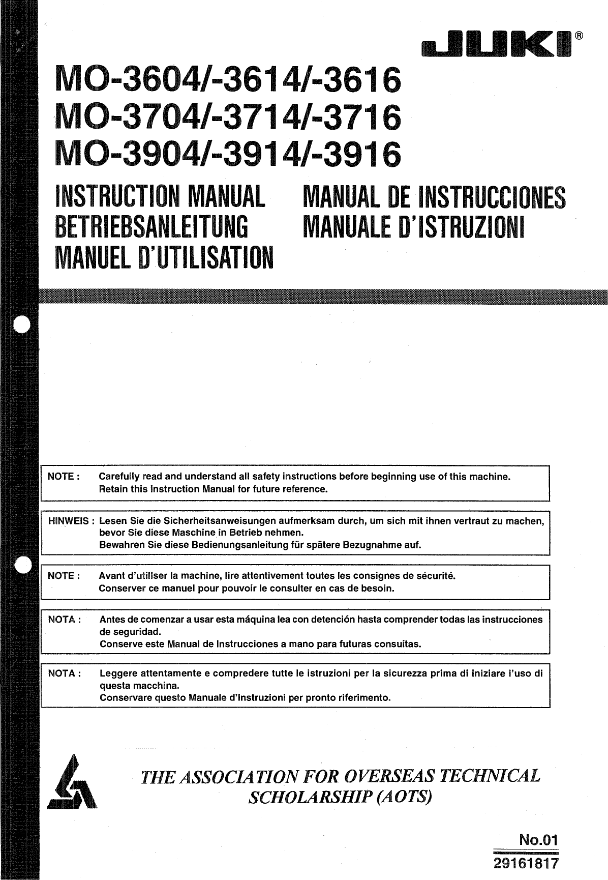 MO 3600, 3700, 3900 INSTRUCTION BOOK