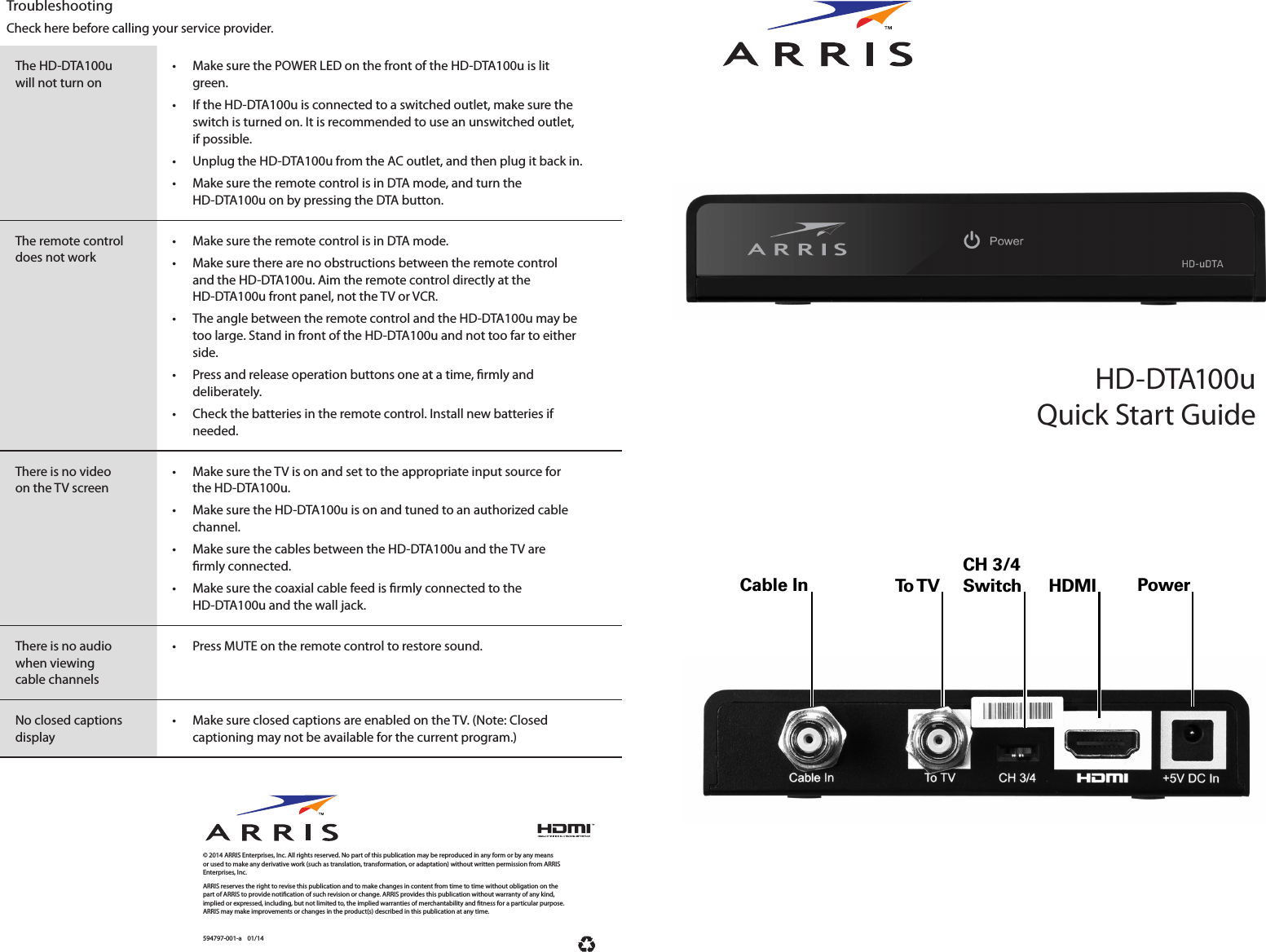 ARRIS HDUDTAP2 Universal Digital Transport Adapter User Manual HD