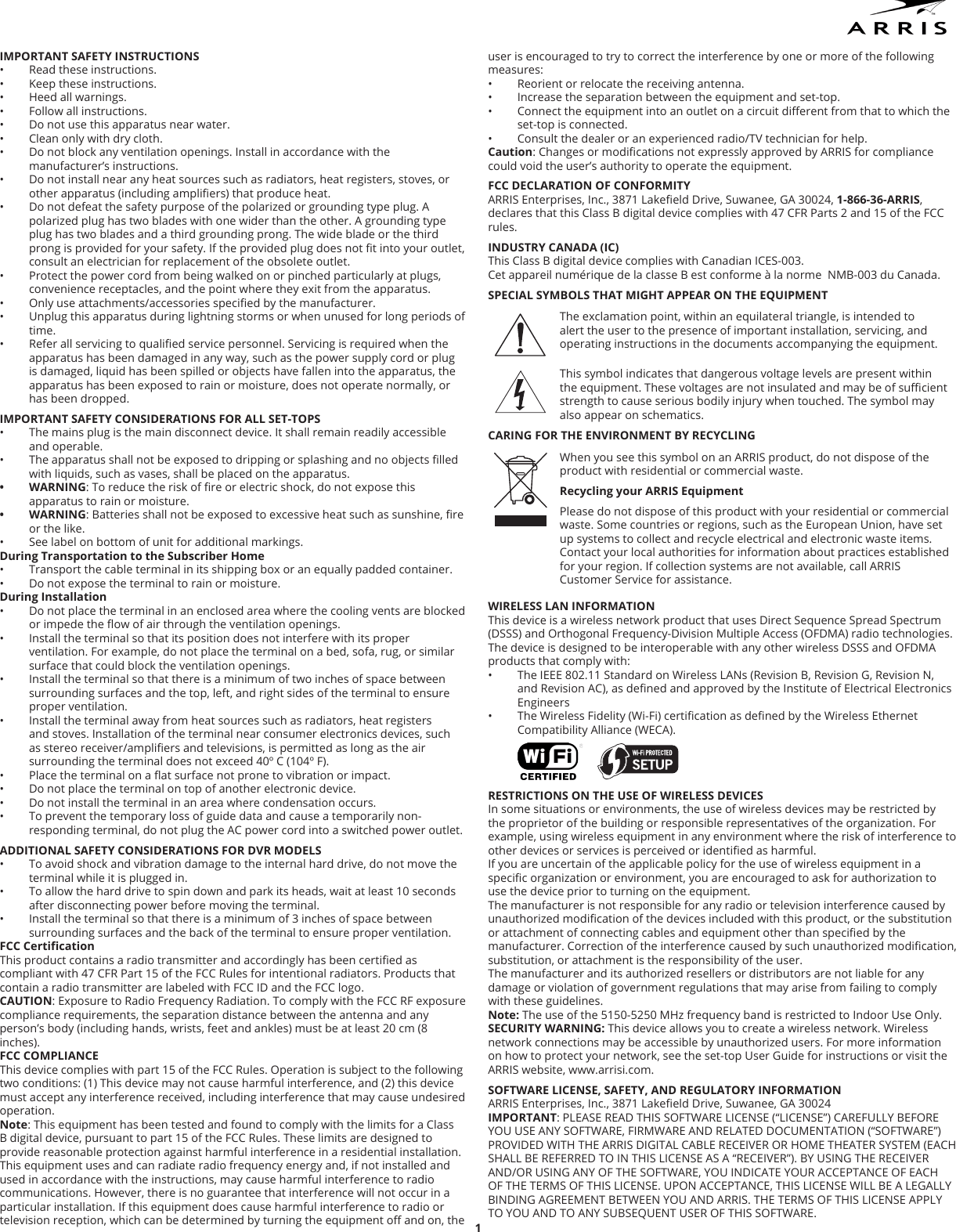 ARRIS IP815 Cable Set Top Box User Manual