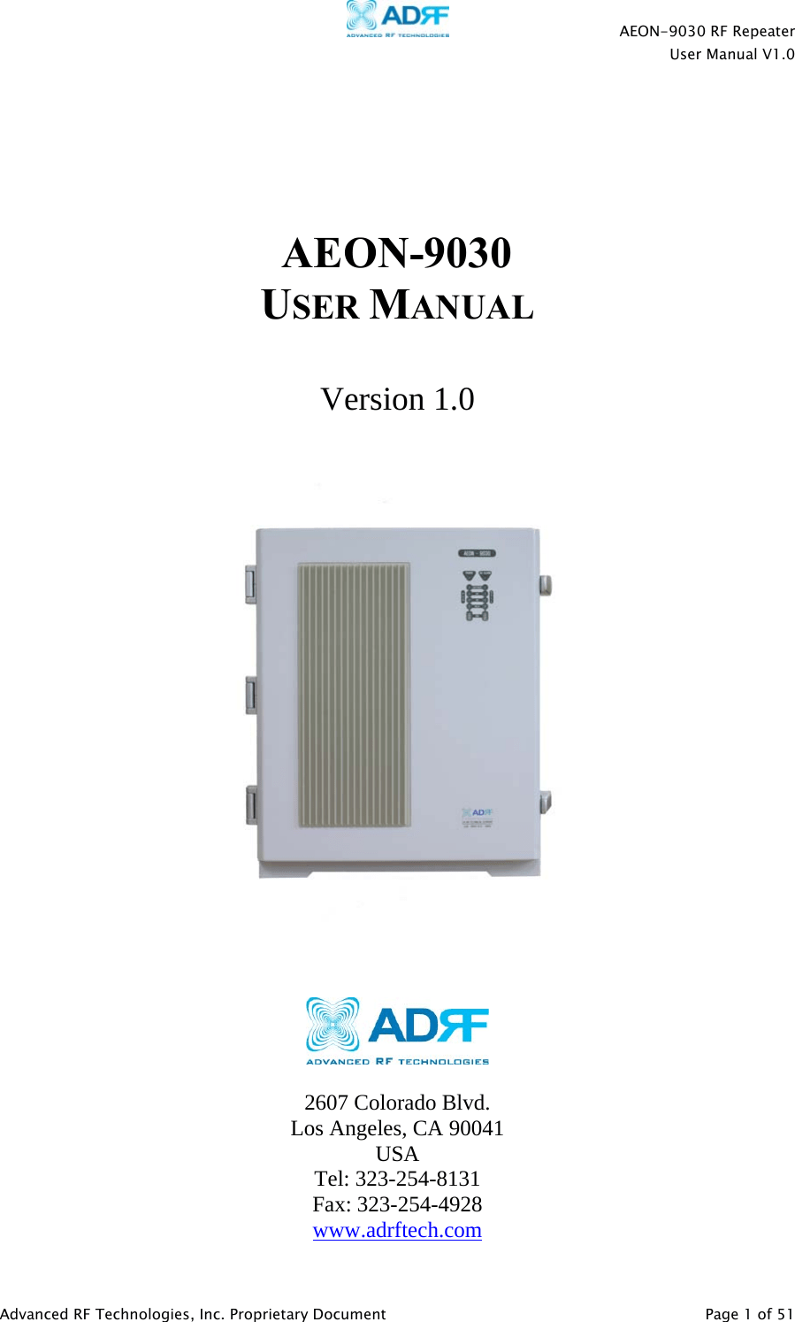 Advanced RF Technologies AEON Digital Dual Band Repeater User Manual