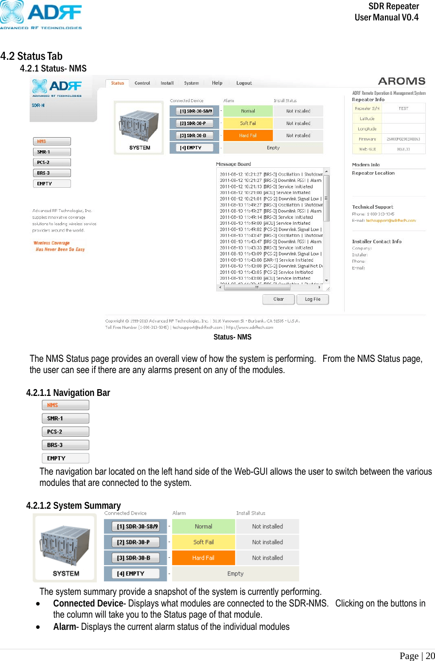 Advanced RF Technologies SDRC Software Define Modular Repeater User