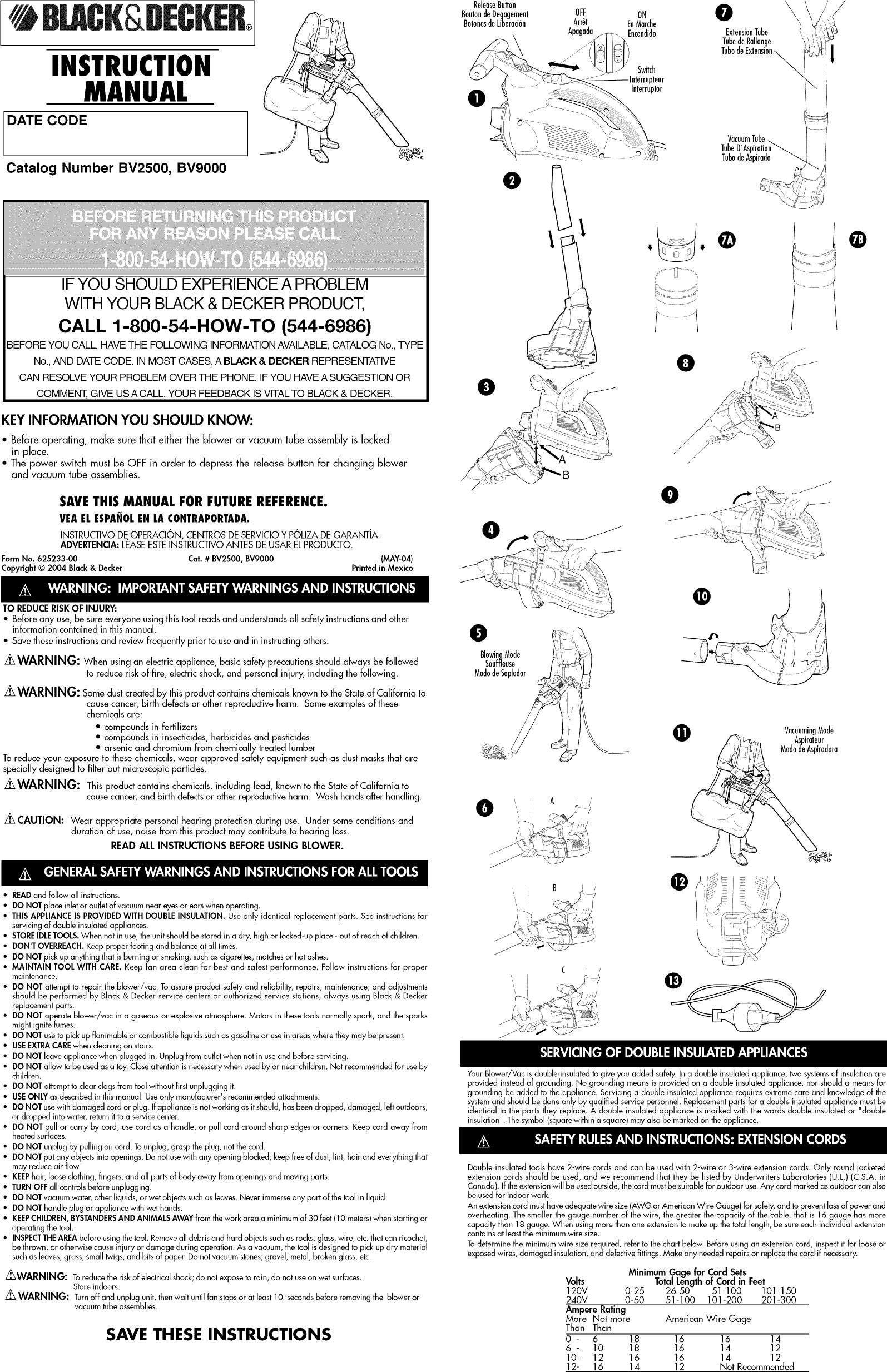 Black & Decker BV2500 TYPE 3 User Manual BLOWER Manuals And Guides 1311272L