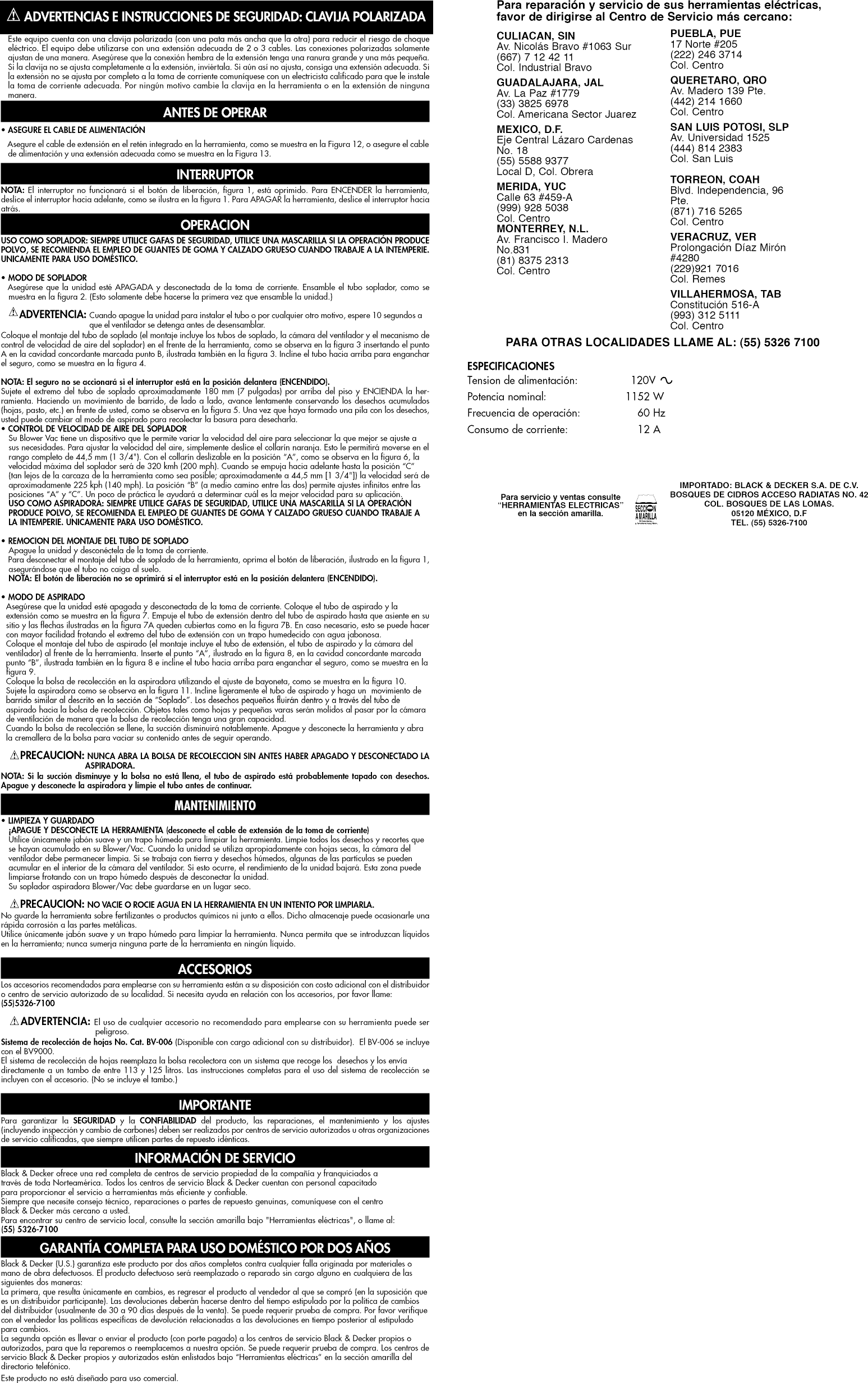 Black & Decker BV2500 TYPE 3 User Manual BLOWER Manuals And Guides 1311272L