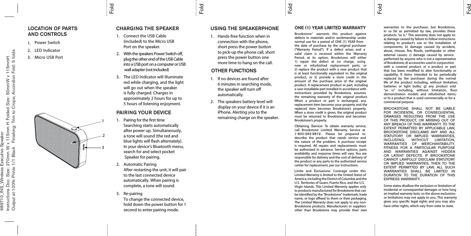 Brookstone Purchasing POCSPK Wireless Pocket Speaker User Manual