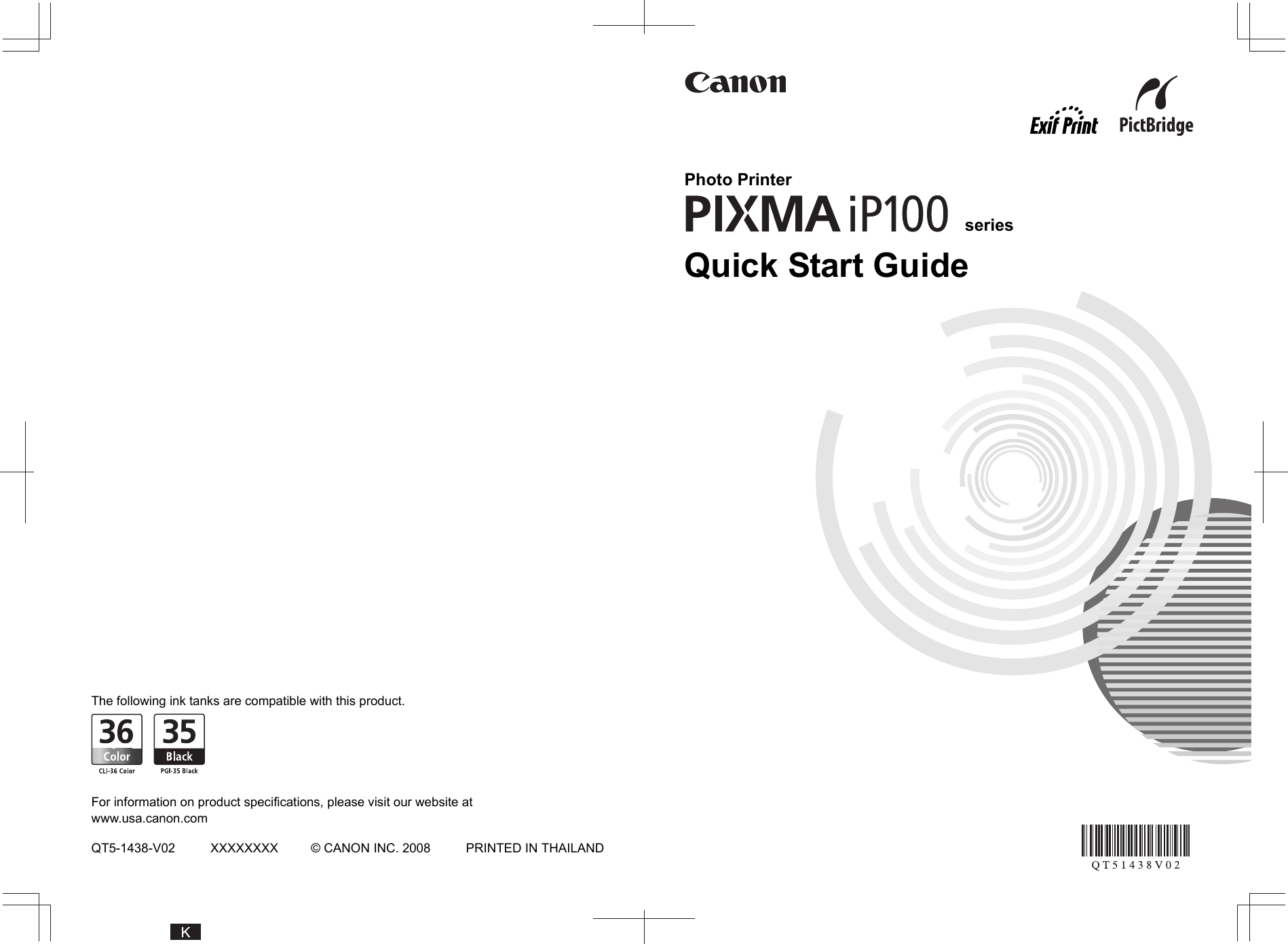 Canon Pixma Ip100 Quick Start Guide
