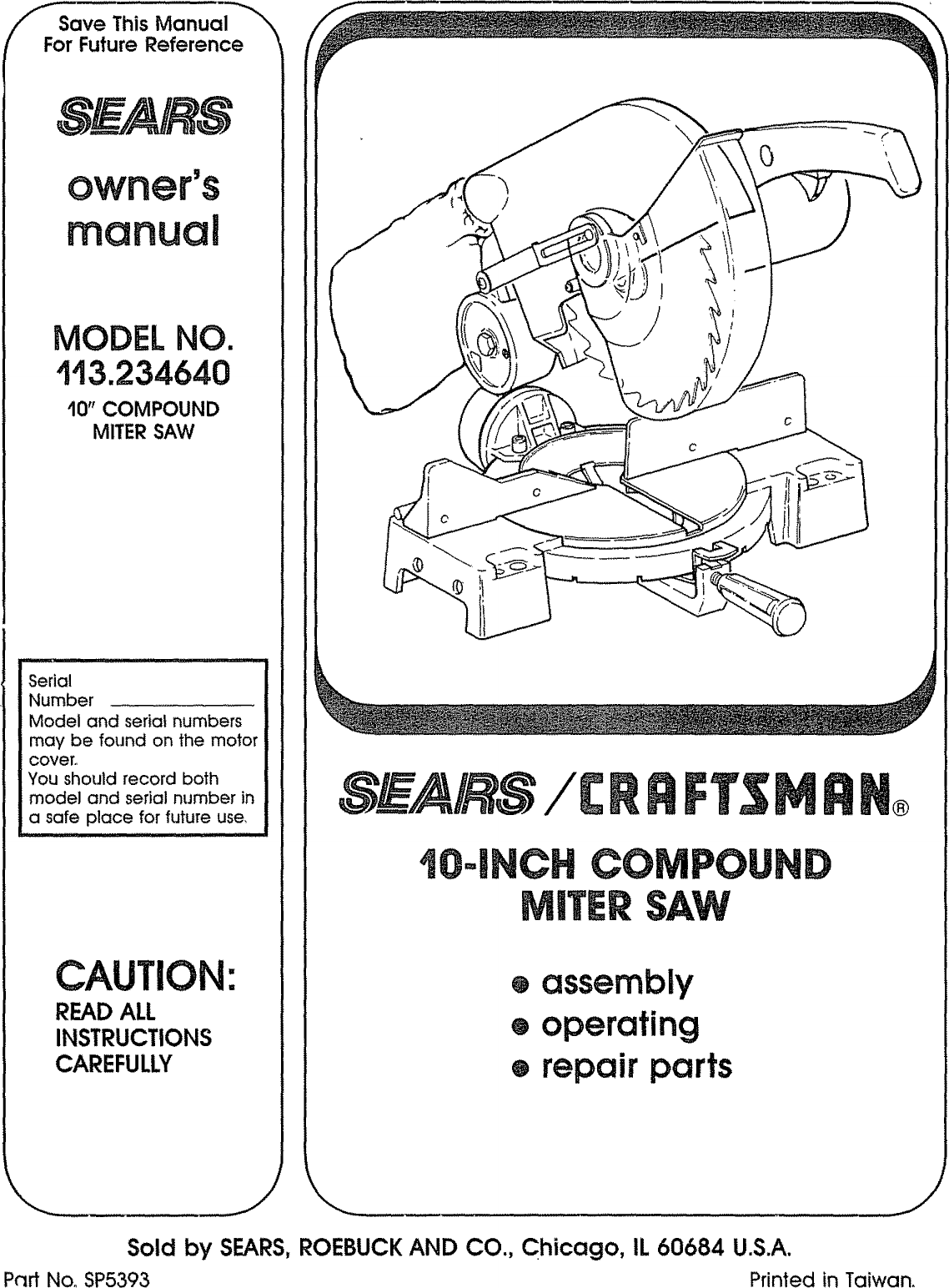 Craftsman 113234640 User Manual MITER SAW Manuals And Guides L0810232