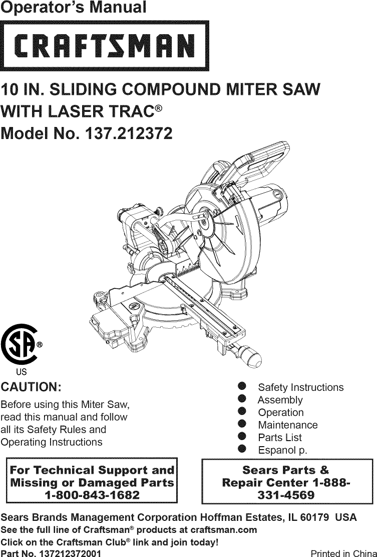 Craftsman 137212372 1604299L User Manual MITER SAW Manuals And Guides