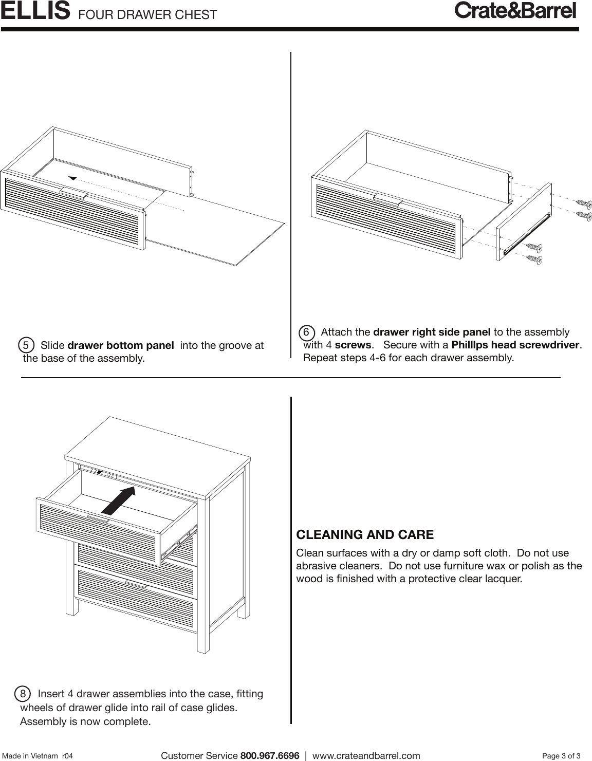 Crate Barrel 445 Ellis Four Drawer Chest Assembly Instructions From And