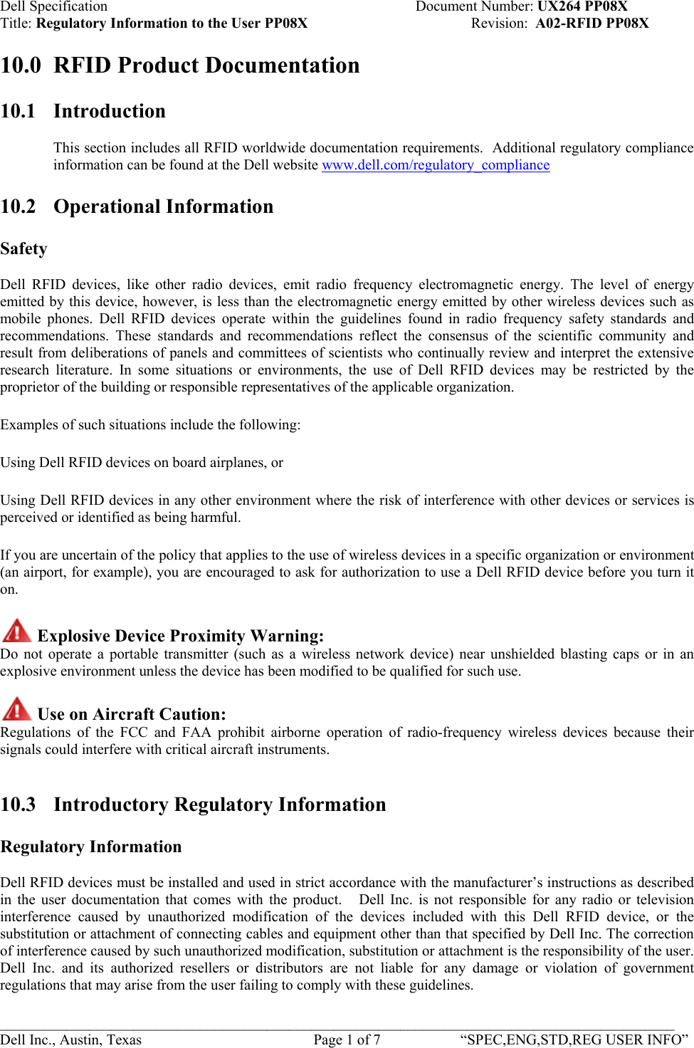 Dell 588008 Notebook PC User Manual warning statement