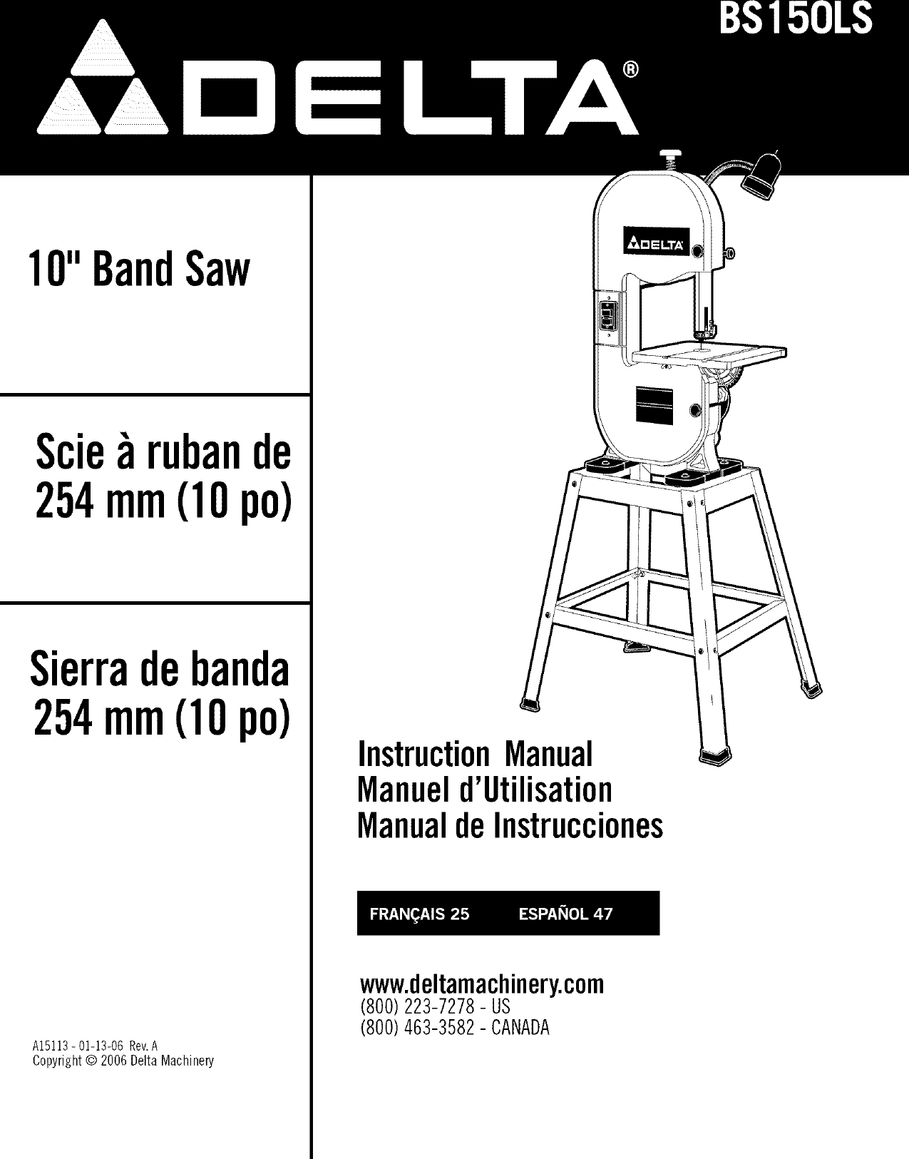 Delta BS150LS User Manual BAND SAW Manuals And Guides L0612327