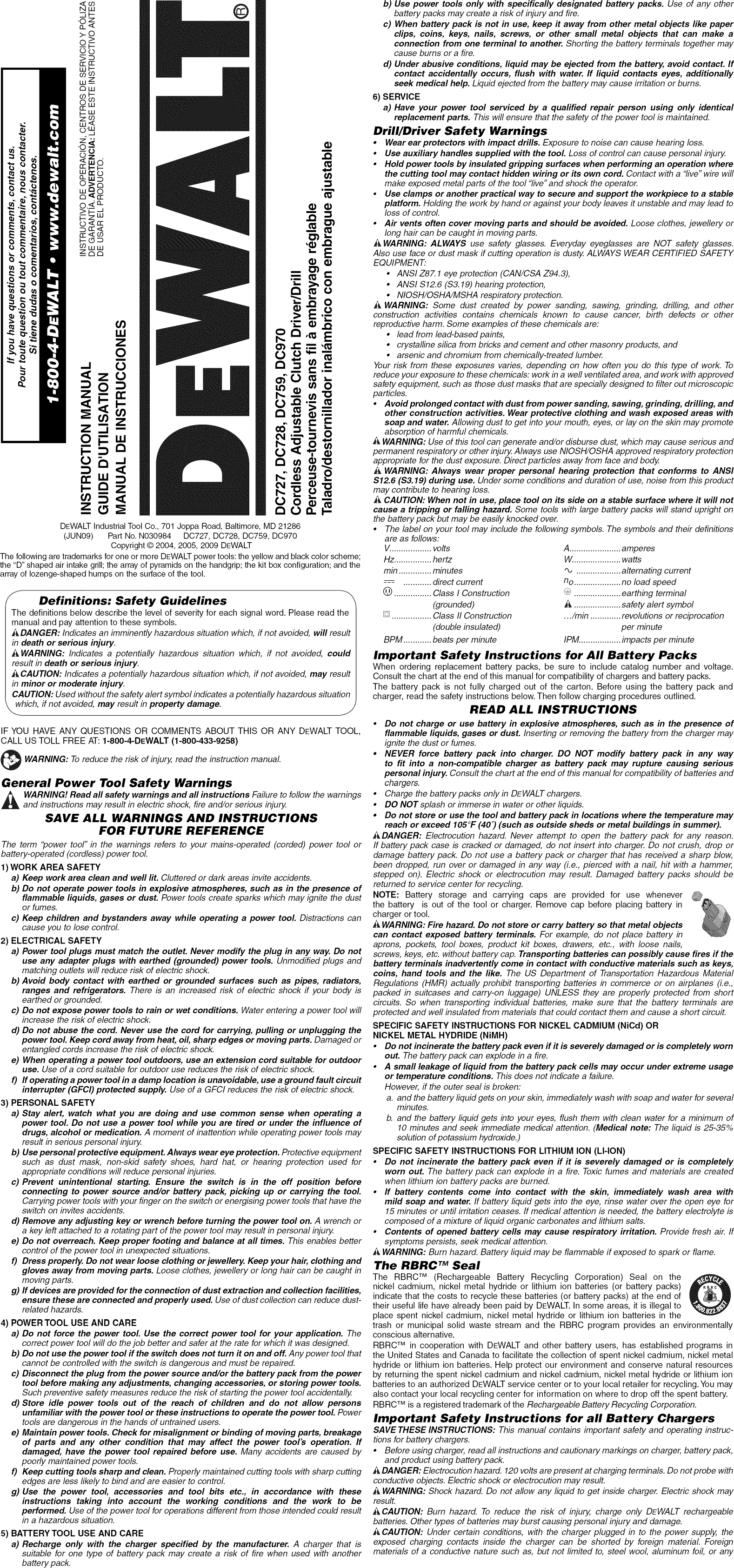 Dewalt DC970K 2 TYPE 1 User Manual CORDLESS DRILL Manuals And Guides