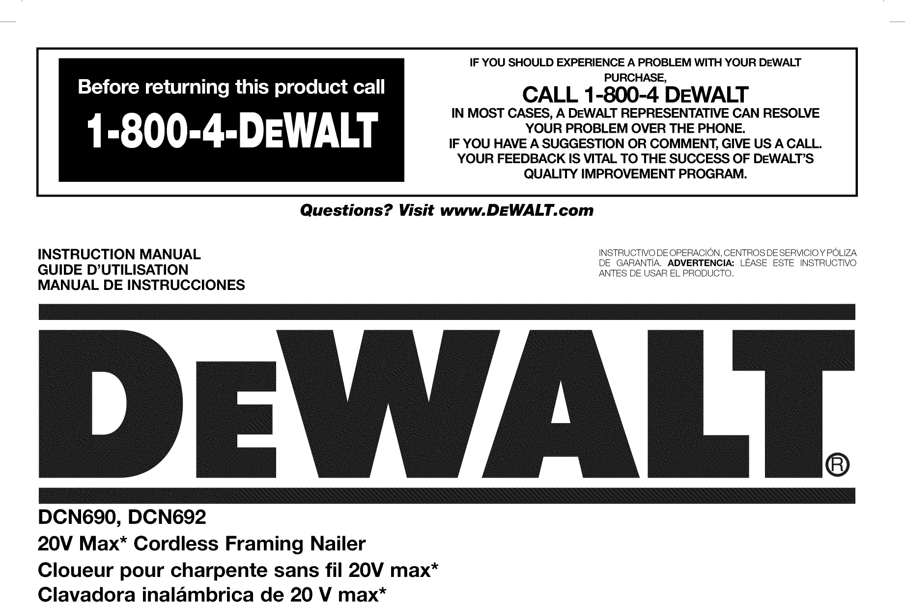 Dewalt DCN692 TYPE 1 1511344L User Manual NAILER Manuals And Guides