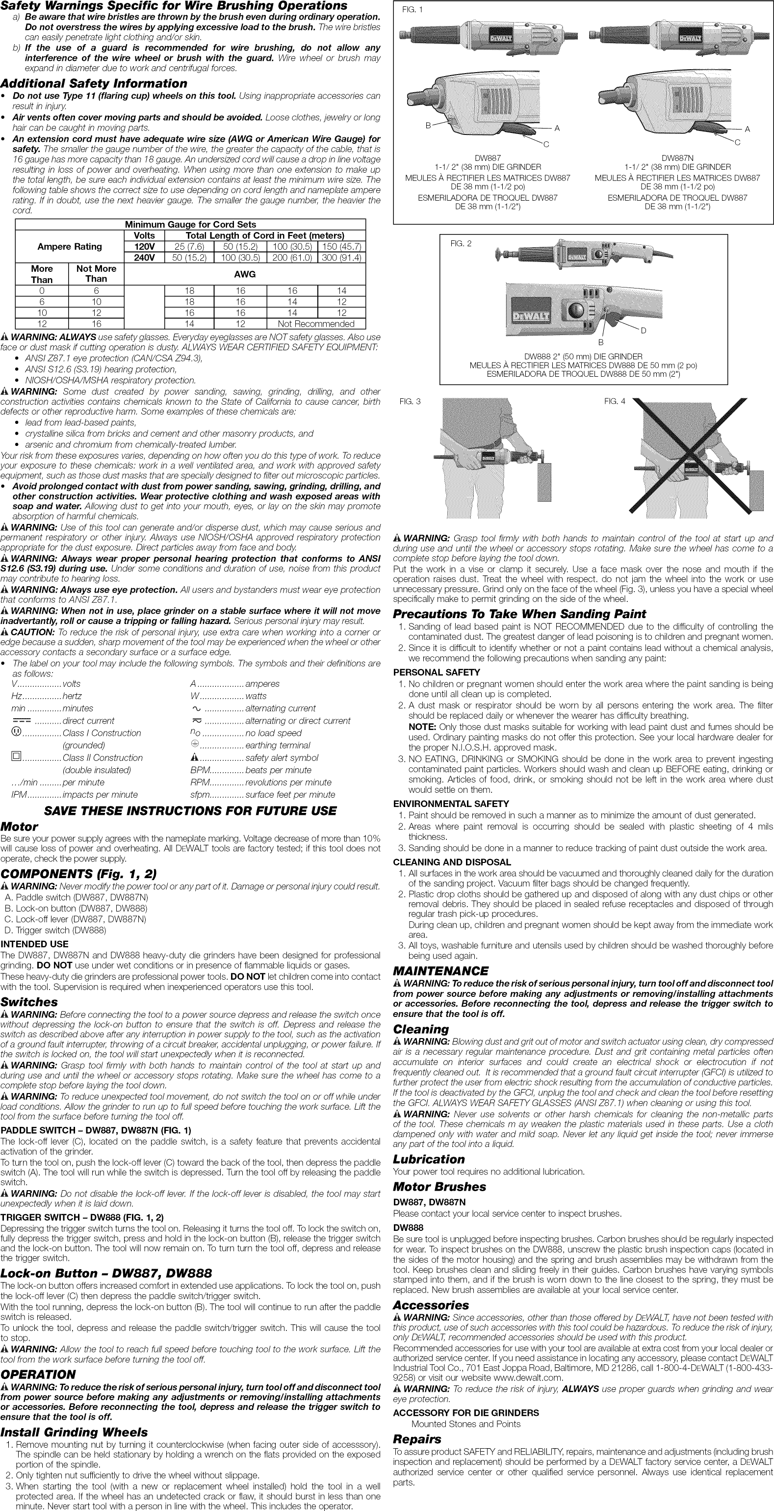 Dewalt DW887 TYPE4 User Manual DIE GRINDER Manuals And Guides 1212152L