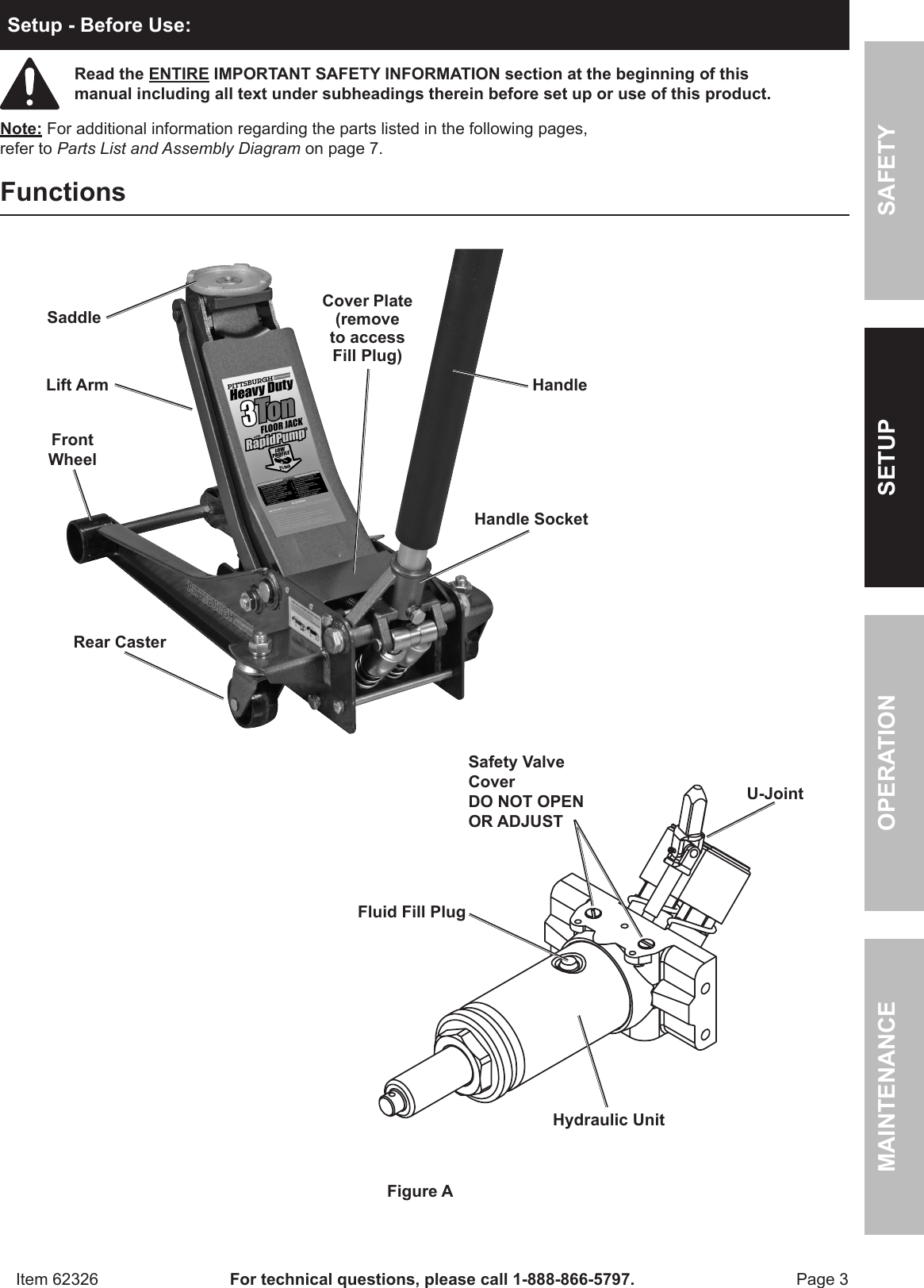 Manual For The 62326 3 Ton Low Profile Steel Heavy Duty Floor Jack With