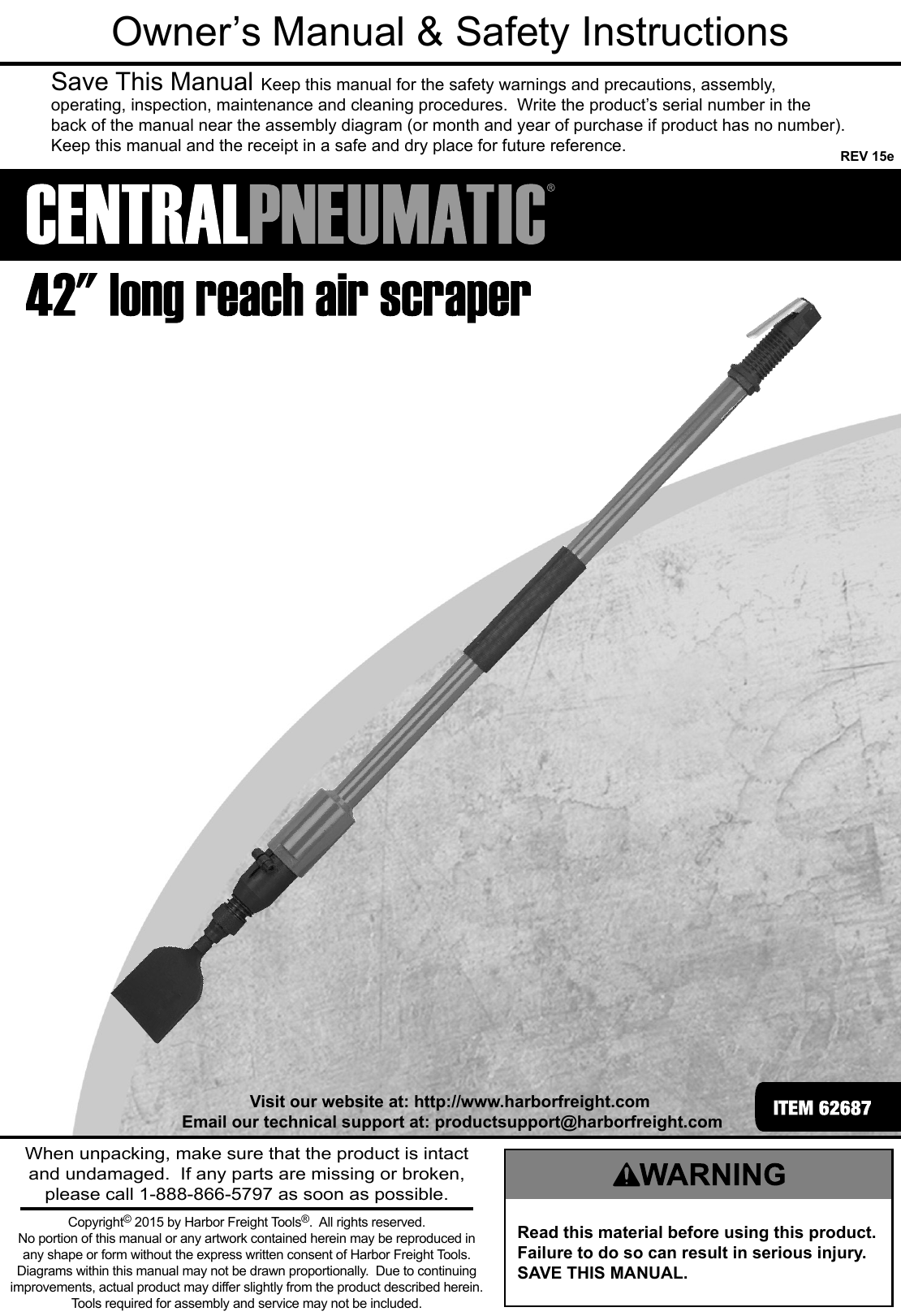 Manual For The 62687 42 In. Long Reach Air Scraper