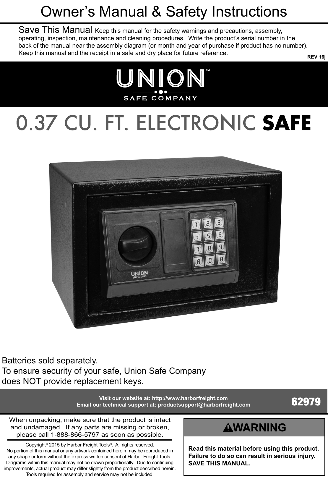 Manual For The 62979 0.37 Cu. Ft. Electronic Safe