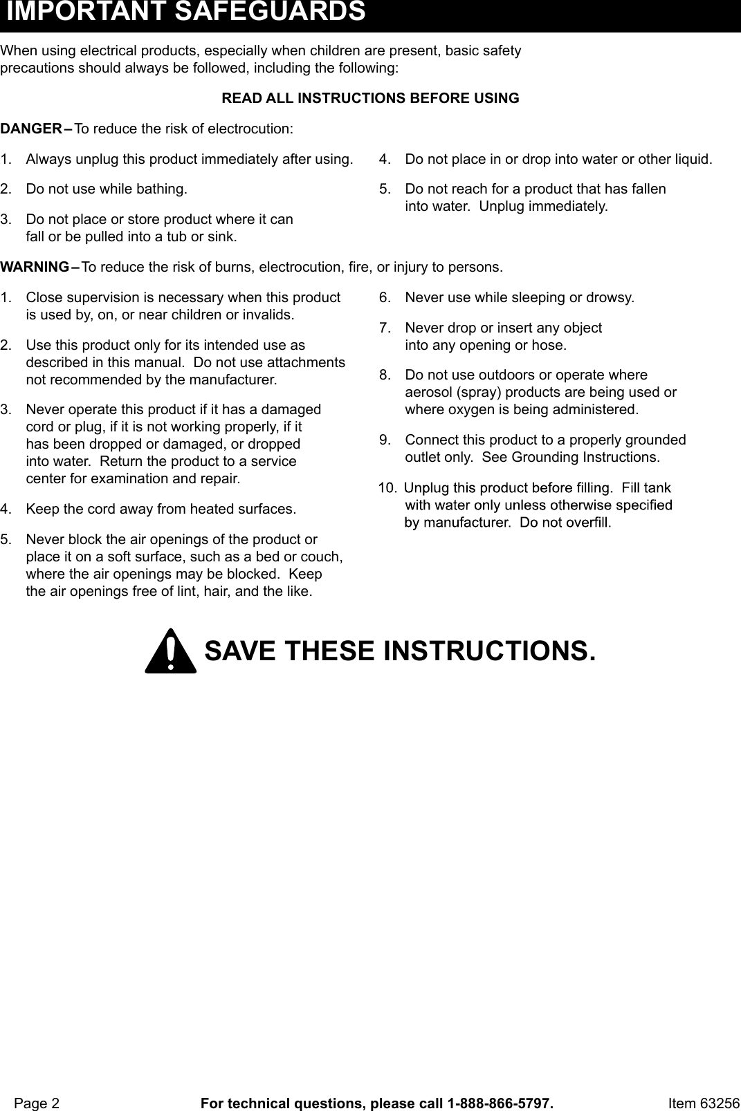 Manual For The 63256 2.5 Liter Ultrasonic Cleaner