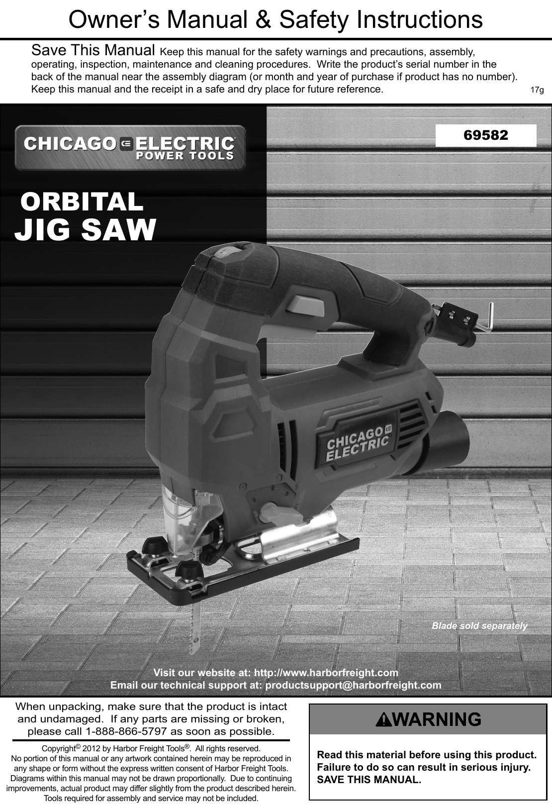 Manual For The 69582 Orbital Jigsaw