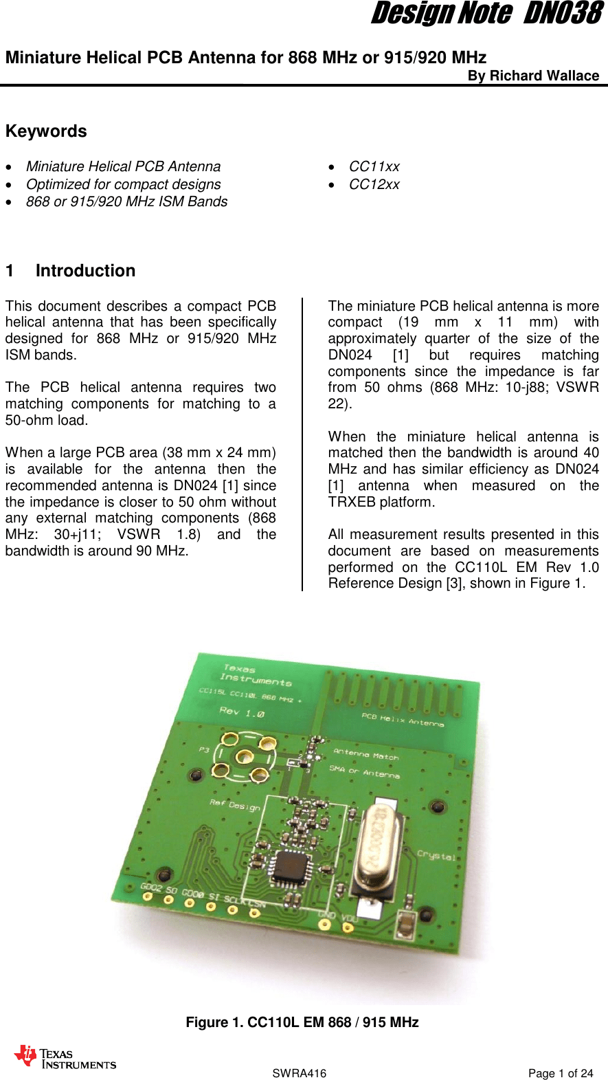 Miniature Helical PCB Antenna For 868 MHz Or 915/920 Antena Guide