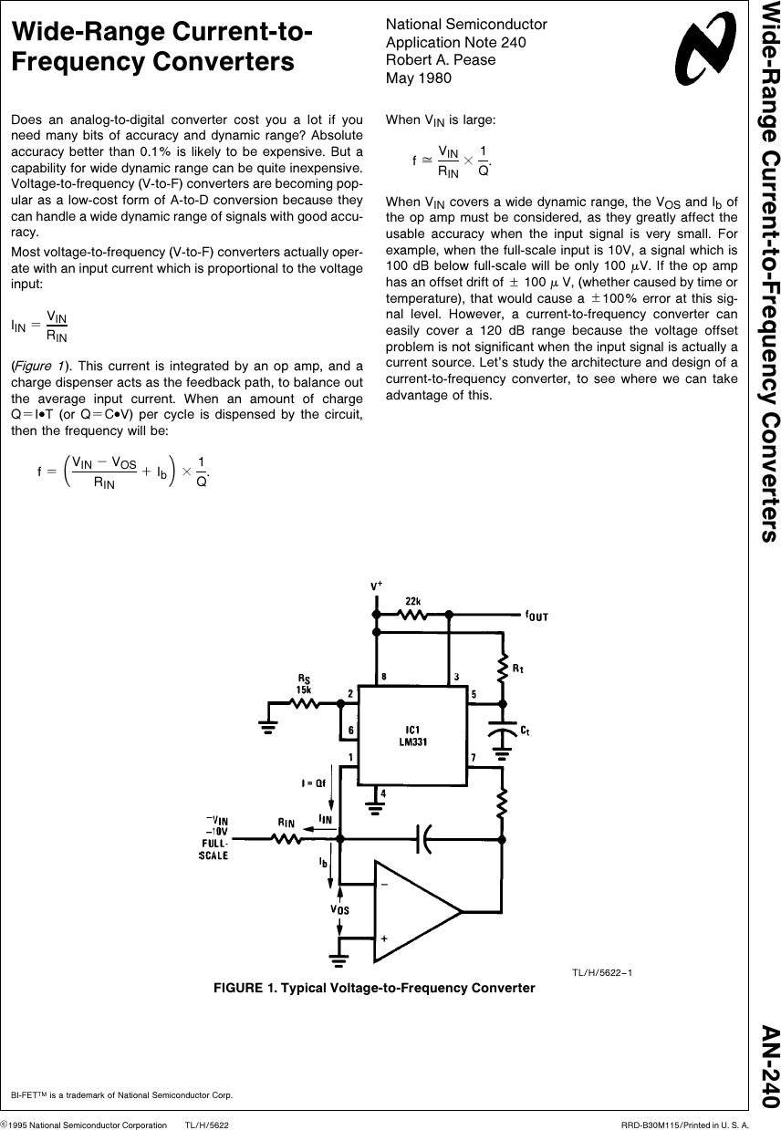 Wide Range Current to Frequency Converters AN 0240