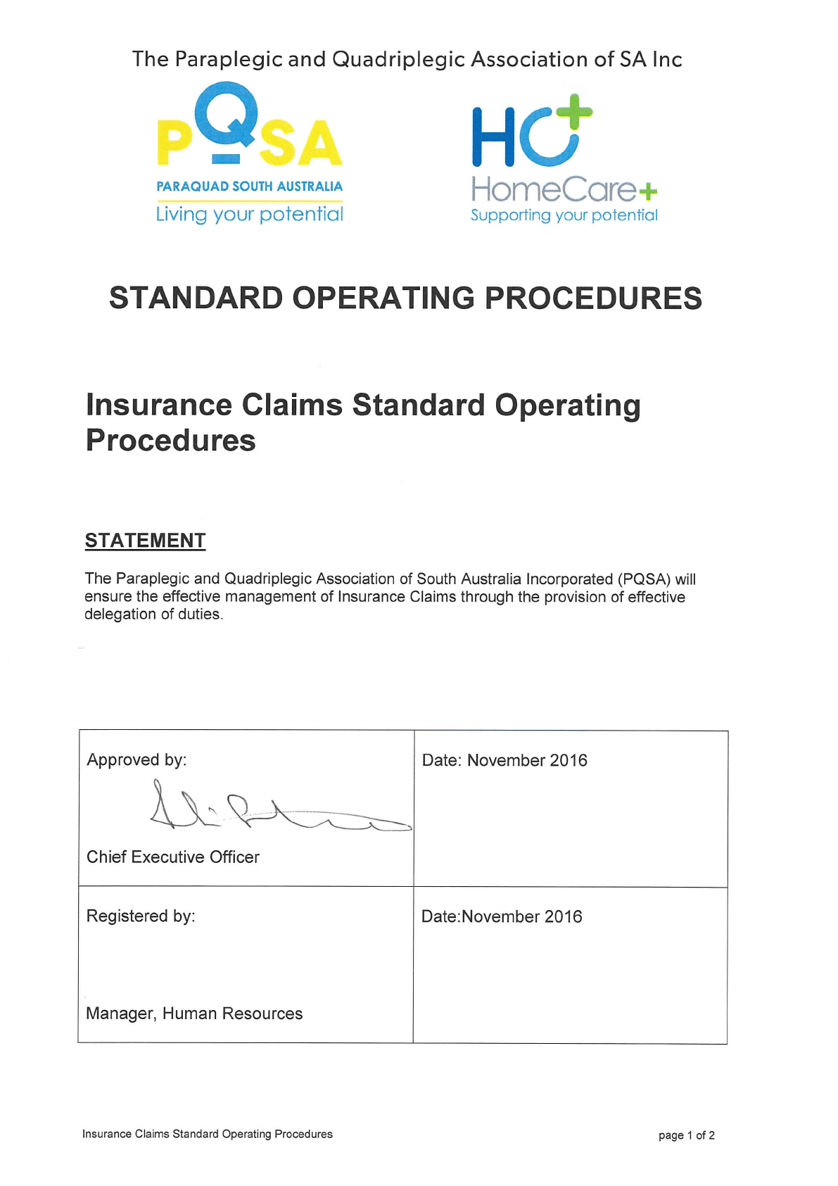 Insurance Claims Standard Operating Procedures