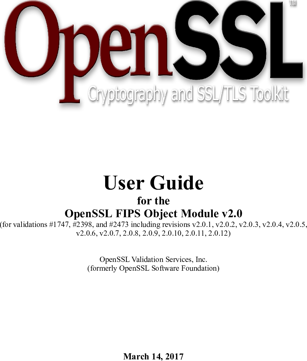 Open SSL User Guide For The FIPS Object Module V2.0
