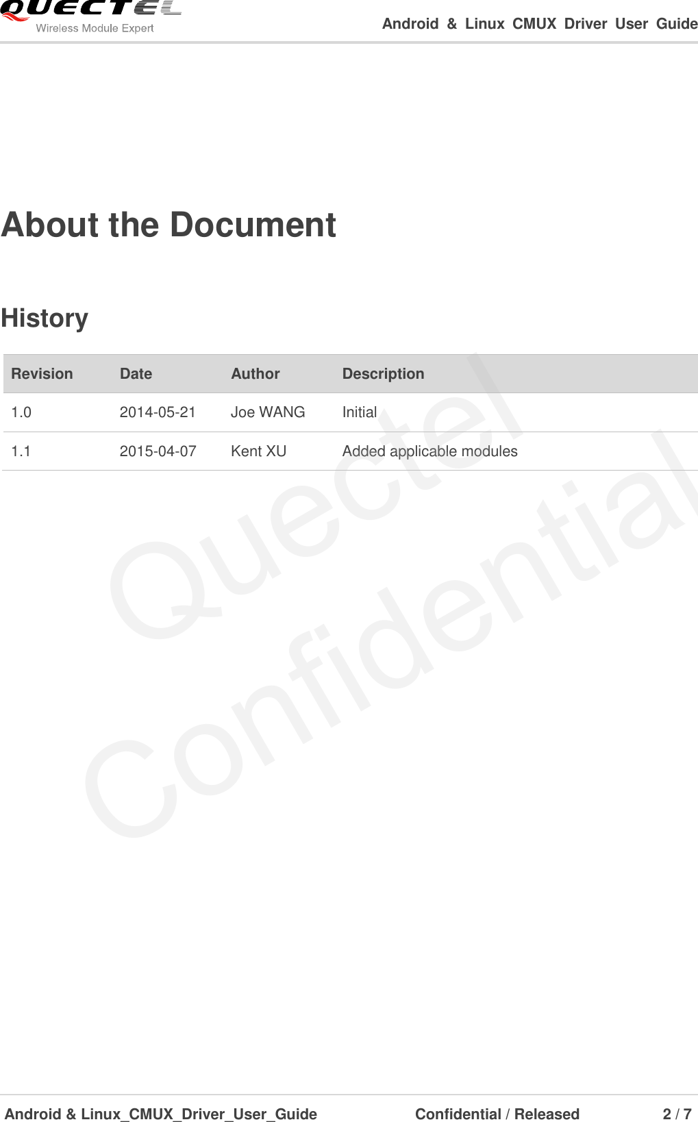 Quectel Android&Linux CMUX Driver User Guide V1.1